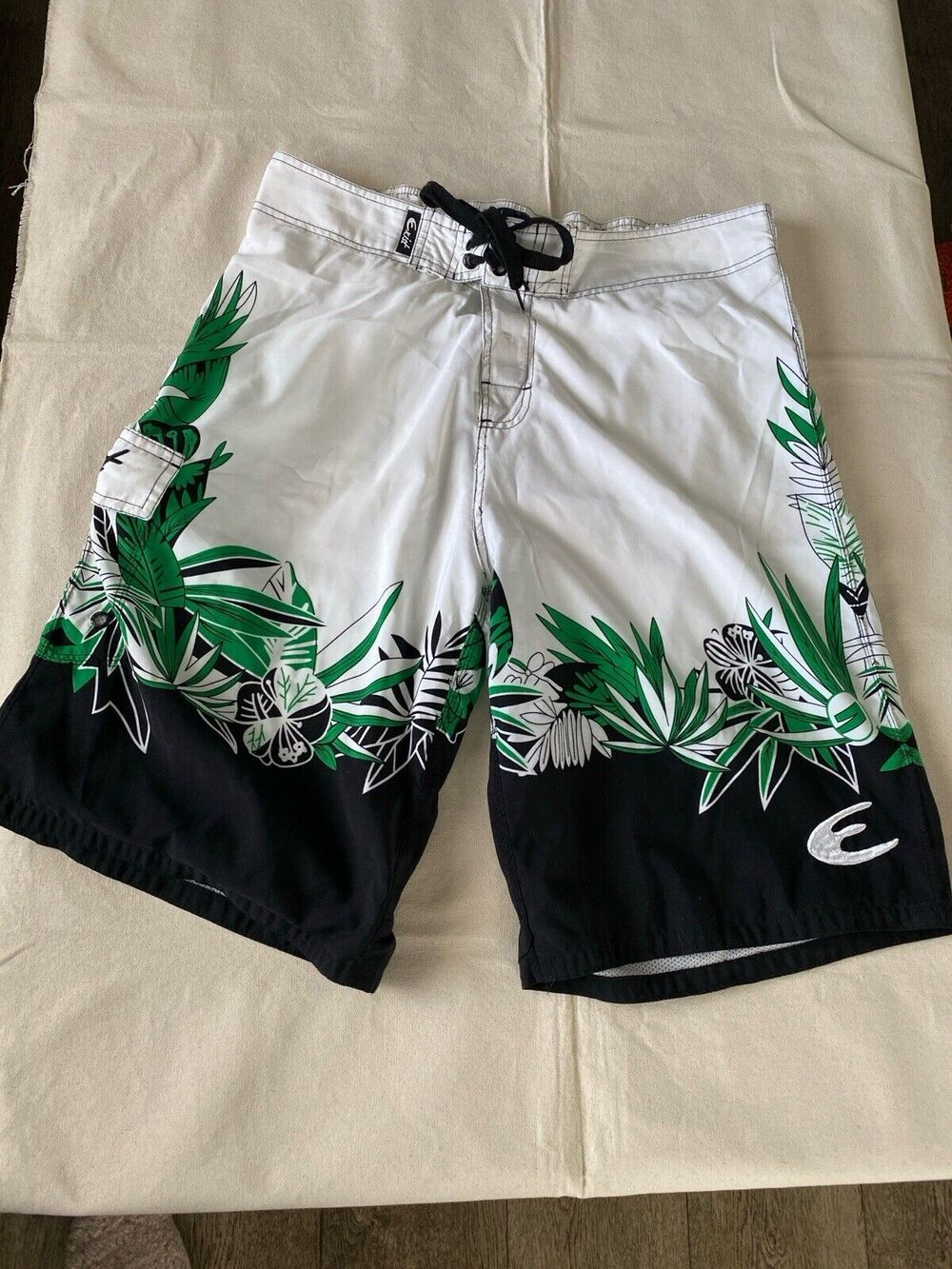 Exist Miami Mens Swim Shorts white Black Green Floral Size XXL